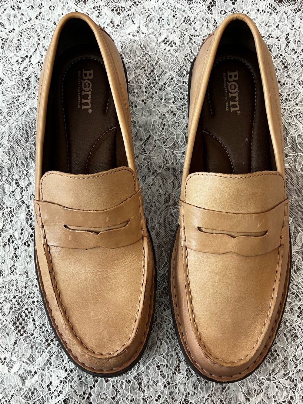 Born Women’s Light Tan Leather Penny Loafers